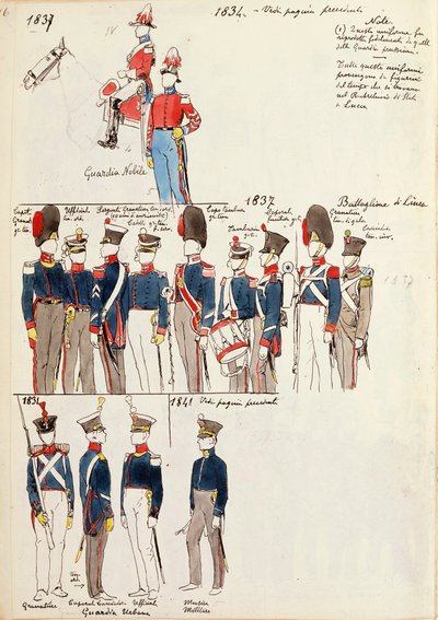 Varie uniformi, circa 1834-1841 da Quinto Cenni