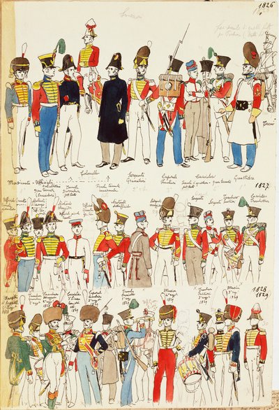 Varie uniformi, datate dal 1826 al 1829 da Quinto Cenni