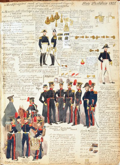 Varie uniformi degli Stati Pontifici dal 1835. Tavola a colori di Cenni Quinto da Quinto Cenni
