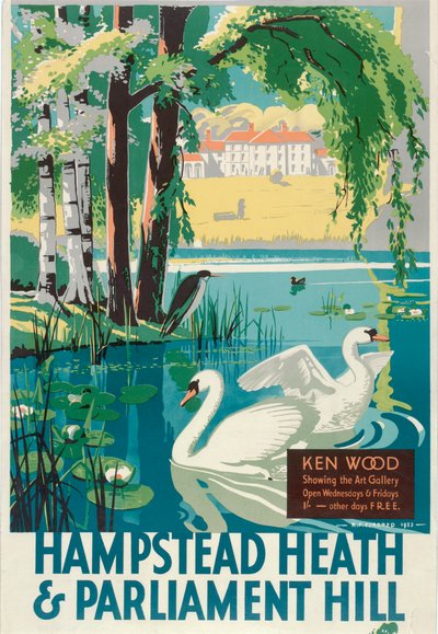 Hampstead Heath e Parliament Hill, poster della London County Council LCC Tramways, 1933 da RF Fordred