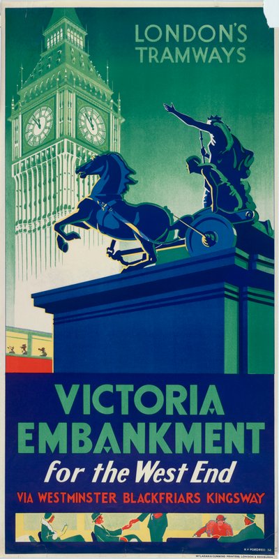 Victoria Embankment, Poster del Tramways del Consiglio della Contea di Londra da RF Fordred