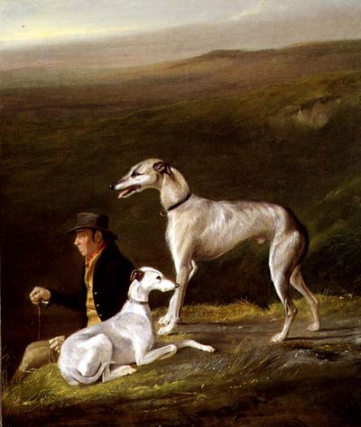 Old Sandy, allenatore di Alexander Graham, con due levrieri in un paesaggio delle Highlands da R.G. Brown