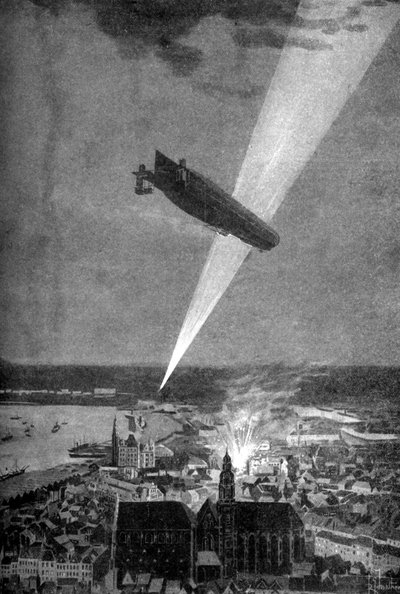 Bombardamento di Zeppelin su Anversa, Prima Guerra Mondiale, 24 agosto 1914 da R.G. Mathews