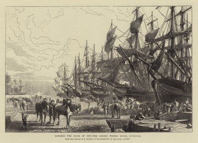 Verso la fine del giorno, i Docks del legname del Canada, Liverpool da R. Dudley