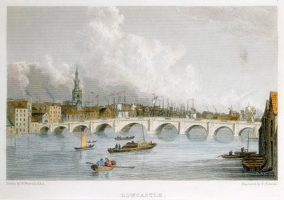 Ponte ad arco in pietra sul Tyne a Newcastle-upon-Tyne, Inghilterra, c1830 da R Francis