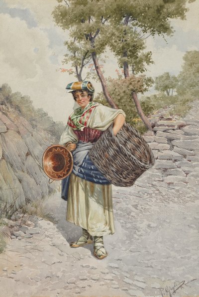 Ragazza contadina su una strada sassosa da R. Gigli