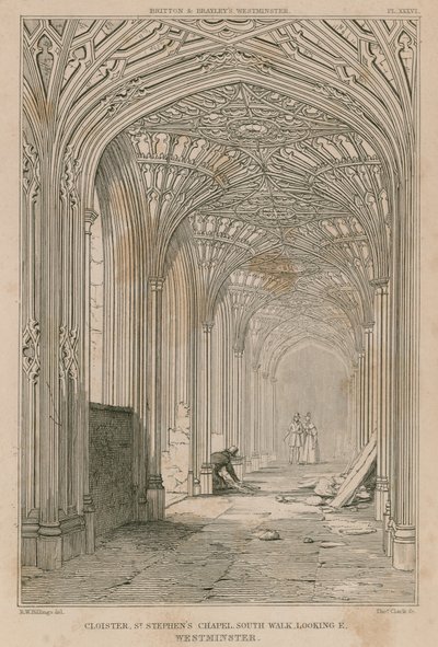 Chiostro, Cappella di Santo Stefano, Westminster, vista verso est da R. W. Billings