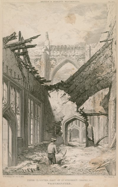 Chiostro superiore, parte della Cappella di San Stefano, Westminster, Londra da R. W. Billings