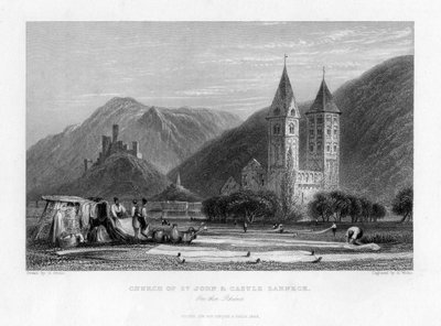 Chiesa di San Giovanni e Castello Lahneck sul Reno, 1838 da R. Wallis