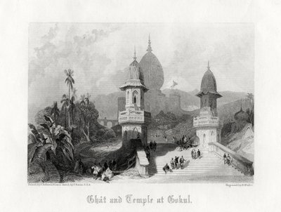 Ghat e Tempio a Gokul, India, c1838 da R. Wallis