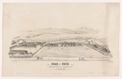 Veduta di Fort de Kock Fort de Kock / Vista generale del campo / del 17º Battaglione di Fanteria da R. Walthert (signed by artist)