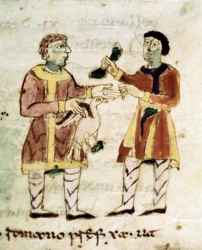 Il mercante di polli da un manoscritto "De Universo" (o De rerum naturis (Della Natura delle cose) da Rabanus Maurus or Mauro Rabano Magnentius