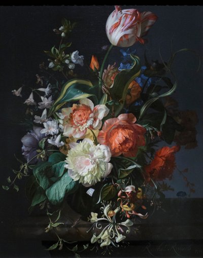Fiori in un vaso di vetro con un tulipano da Rachel Ruysch