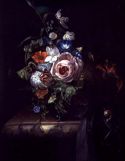 Rose e altri fiori in una ciotola di vetro da Rachel Ruysch