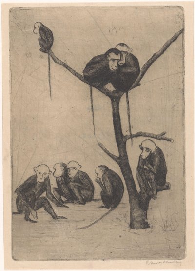 Scimmie sedute in e vicino a un albero da Rachel van Dantzig (signed by artist)