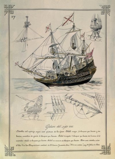Galeone del XVII Secolo in un Disegno del XIX Secolo da Rafael Monleon y Torres