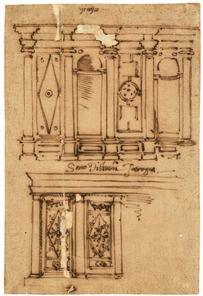 Progetto per una decorazione murale (penna e inchiostro marrone, su carta da lucido) da Raffaello da Montelupo