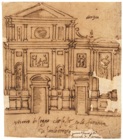 Progetto per la facciata di San Lorenzo, Firenze (penna e inchiostro bruno, su carta da lucido) da Raffaello da Montelupo