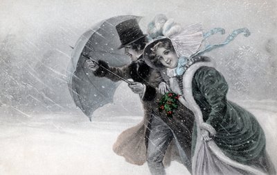 Coppia in una tempesta di neve con ombrello, fine XIX/inizio XX secolo (stampa) da Raimund Ritter Von Brennerstein (1862 1925) Wichera