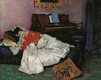 La lettura: ritratto di Aline Masson vestita alla giapponese (Giapponismo) da Raimundo de Madrazo y Garreta
