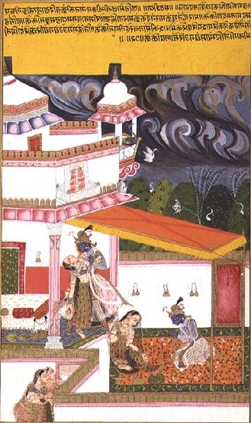 Folio 72. Krishna persuade Radha mentre una tempesta si avvicina, dal 