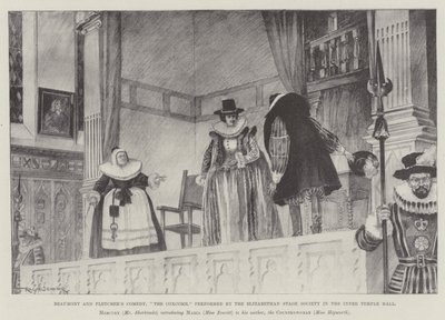 La commedia di Beaumont e Fletcher, Il Coxcomb, rappresentata dalla Elizabethan Stage Society nella Inner Temple Hall da Ralph Cleaver