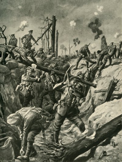 Soldati britannici in una trincea tedesca, Fronte Occidentale, Prima Guerra Mondiale, c1915, c1920 da Ralph Cleaver