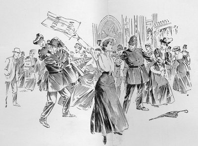 Le suffragette irrefrenabili creano una diversione nella lobby, da un articolo intitolato 