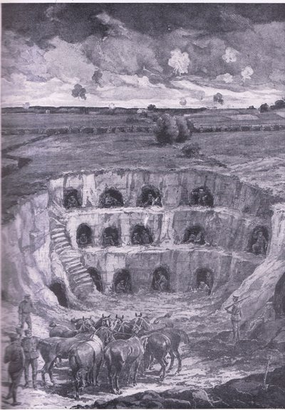 I moderni abitanti delle caverne, dalla Storia della Grande Guerra Vol 3 pubblicata da Waverley Book Co Limited, c.1920 da Ralph Cleaver