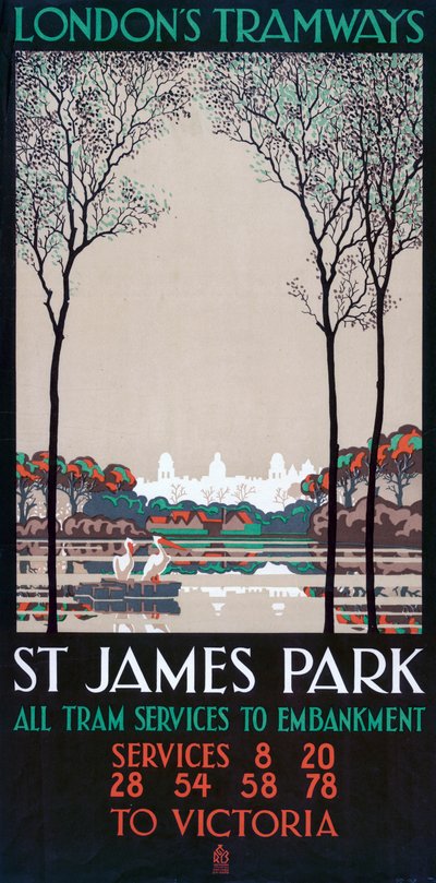 Parco di St James, manifesto del London County Council LCC Tramways da Ralph and Brown Studios