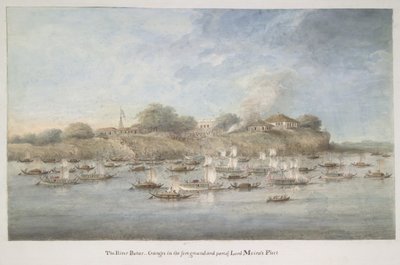 La flottiglia di Lord Hastings sul fiume, con molte budgerows pinnace da Ram Sita