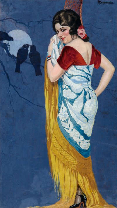 Giovane Donna che Sorride al Chiaro di Luna, c.1925 da Ramón José Izquierdo y Garrido