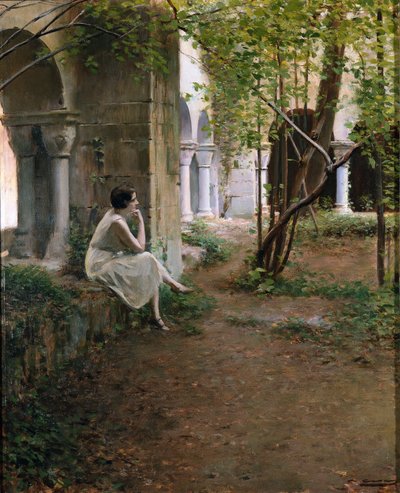 Giovane donna che medita in un chiostro da Ramon Casas i Carbo