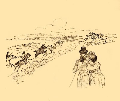 Spettatori guardano mentre John Gilpin viene inseguito attraverso la campagna da Randolph Caldecott