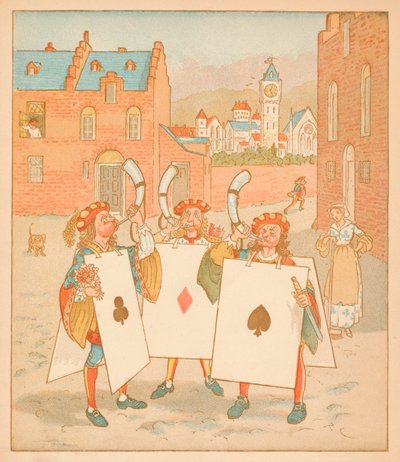 Suonatori di corno che indossano carte da gioco, 1880 da Randolph Caldecott