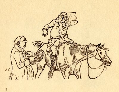 John Gilpin si asciuga la fronte sudata con un fazzoletto, 1878, c. 1918 da Randolph Caldecott