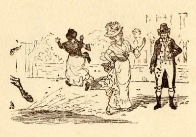Il cavallo di John Gilpin schizza fango sul vestito di una donna, 1878, c1918 da Randolph Caldecott