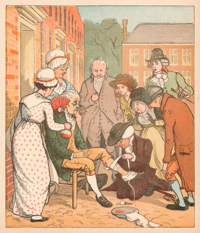 Vicini che medicano il morso del buon uomo di Islington da Randolph Caldecott