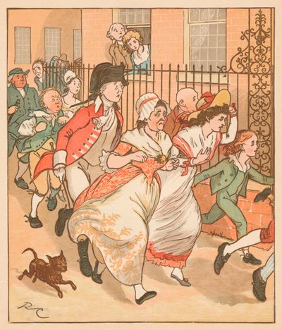 Vicini che corrono in aiuto del buon uomo di Islington, c1879 da Randolph Caldecott