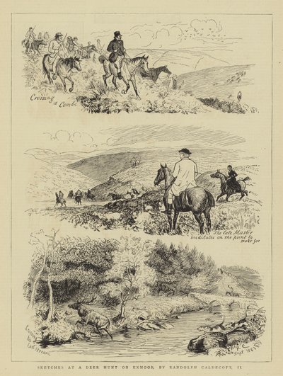 Schizzi di una caccia al cervo su Exmoor da Randolph Caldecott