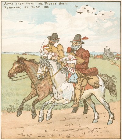 I Bambini nella Foresta. Bambini orfani portati via per essere uccisi da malviventi assunti dal malvagio zio. Illustrazione di Randolph Caldecott (1846-86) per la ballata del c1600. da Randolph Caldecott
