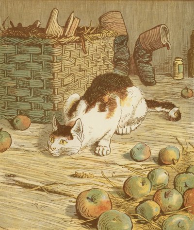 La casa che Jack costruì, filastrocca accumulativa. Il gatto che mangiò il topo che mangiò il malto. Illustrazione di Randolph Caldecott. da Randolph Caldecott