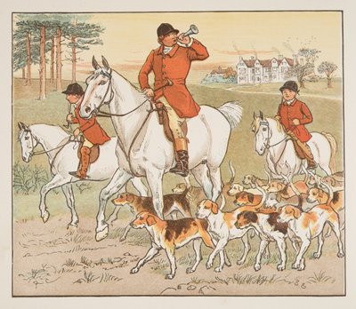 Il cacciatore suona il corno, da The Hey Diddle Diddle Picture Book, pub.1882 da Randolph Caldecott