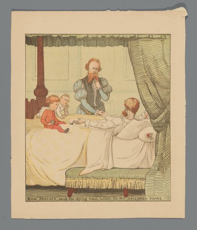 Zwei Kinder und ein Mann an einem Krankenbett da Randolph Caldecott