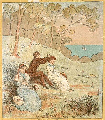 Due donne e un uomo seduti in una radura vicino alla costa da Randolph Caldecott