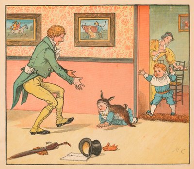...una pelle di coniglio per avvolgere il piccolo Bunting, c1880 da Randolph Caldecott