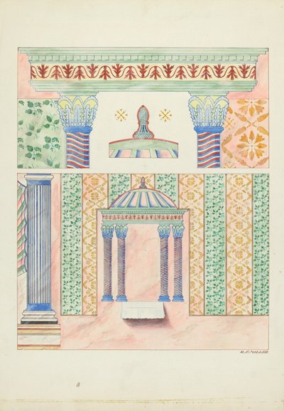 Dettagli di Affreschi Murali, Parete Laterale del Santuario da Randolph F. Miller