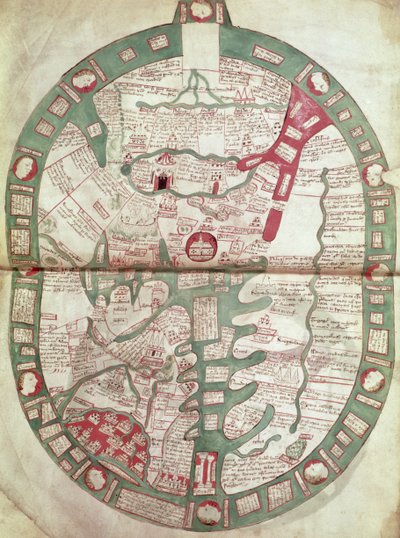 Mappa del mondo con Gerusalemme come centro, Polychronicon, c.1380 da Ranulf Higden