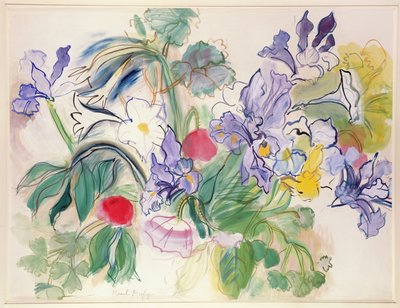 Bouquet di iris e papaveri rossi, 1948 circa (acquerello su carta) da Raoul Dufy