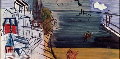Barca da carico a Sainte-Adresse, dopo il 1945 (olio su tavola dura) da Raoul Dufy